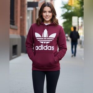 Adidas Originals Trefoil Logo Hoodie Unisex Sweatshirt Maroon Pullover Small